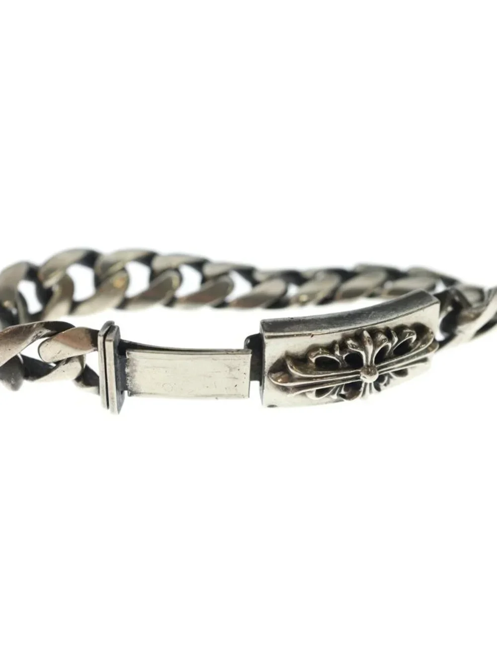 Chrome Hearts Vintage ID Short Floral Crs Cross Short ID Classic Link Bracelet